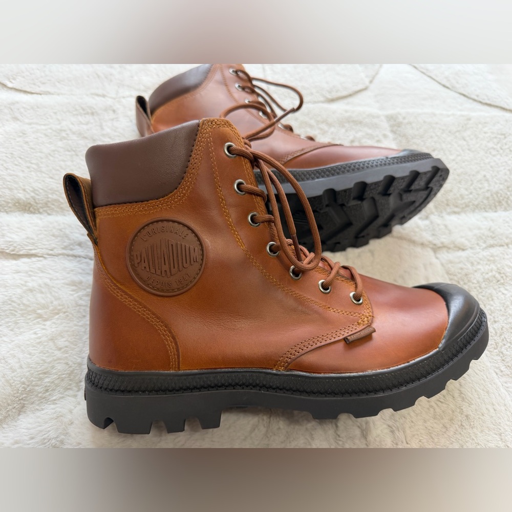 NEW! $139 Palladium Pampa Legacy Men's Brown Leather Lace-Up Ankle Boots 8 - Picture 3 of 7